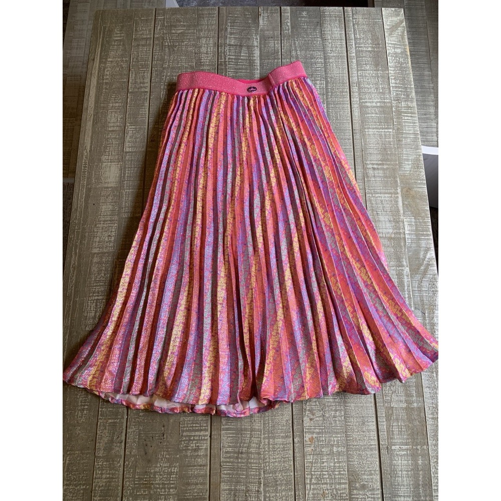 Disney Girls Metallic Pleated Skirt Rainbow Sparkle Elastic Waist Kids Size 9/10